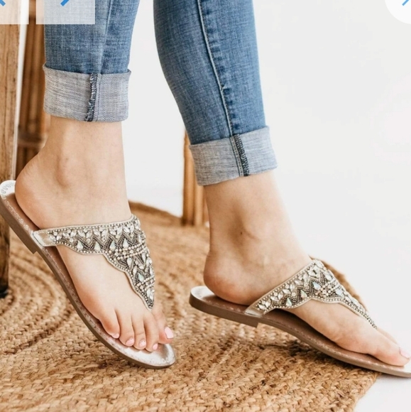 Naughty Monkey Bejeweled Sandal Flip Flop‎ Leather Black 37 Beaded Gem Jeweled - Picture 9 of 9